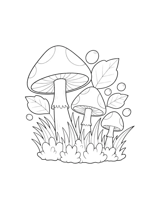 Page 11: A collection of three different sized mushrooms growing in the grass.